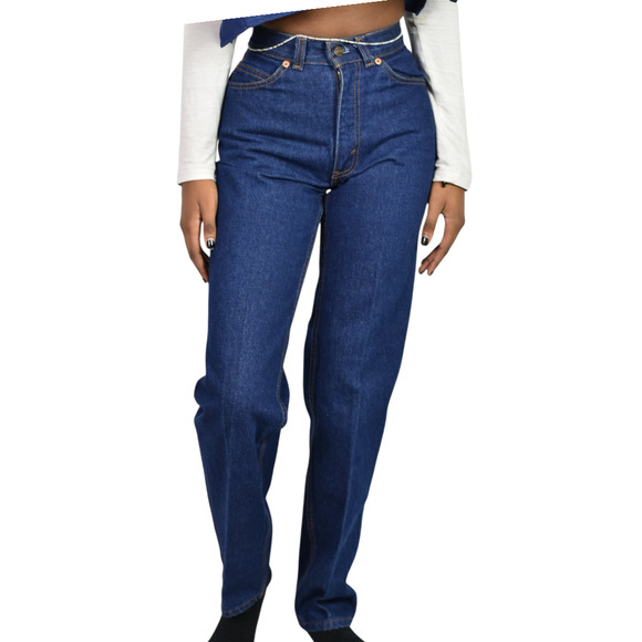 Vintage 554 Levis Jean High Rise Cotton Orange Tab 80s Dark Wash Straight USA 24 - Picture 8 of 14